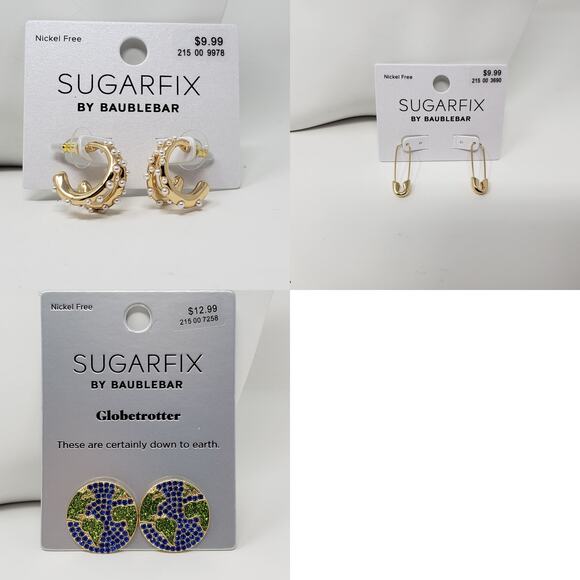 NWT Sugarfix by Baublebar Gold-Tone Lot of 3 Earrings Hoop Globe Paperclip - Picture 1 of 11